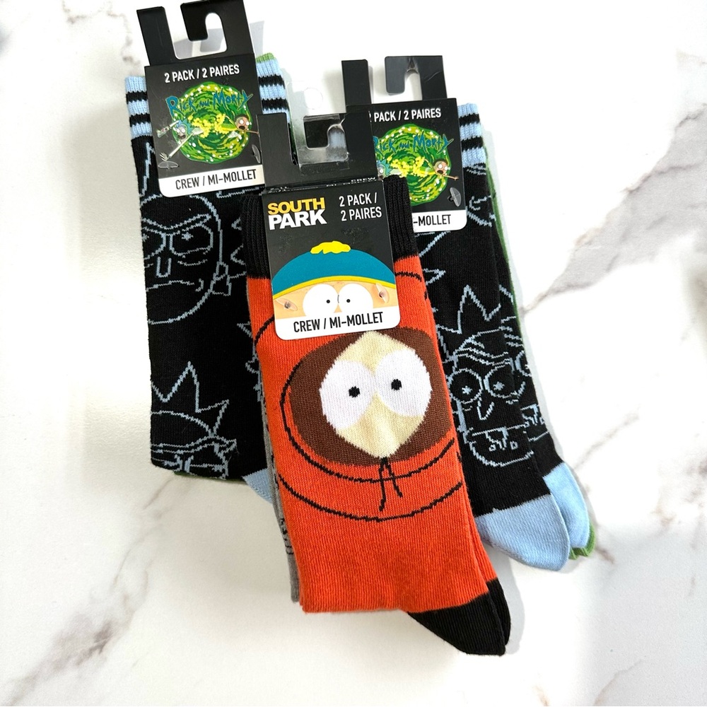 Adult Unisex South Park Rick & Morty 2-Pack Crew Socks Bundle